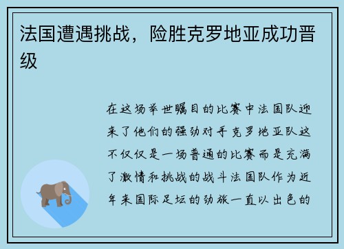 法国遭遇挑战，险胜克罗地亚成功晋级